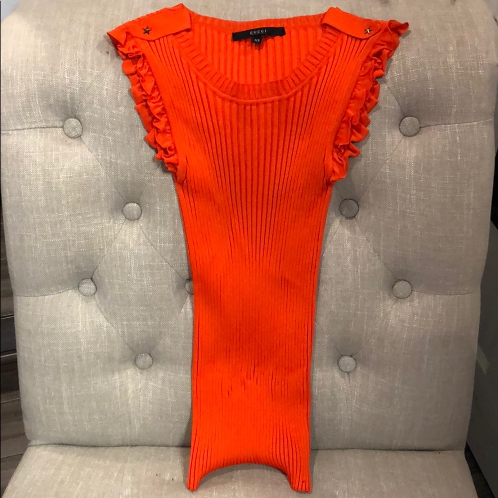 Gucci bright red orange knit top x-small